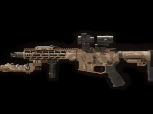 A tan camouflage AR pistol
