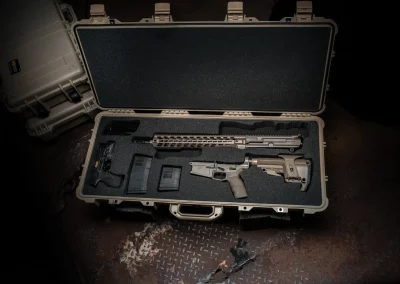 Disassembled rifles and magazines in an open case Disassembled rifles and magazines in an open case