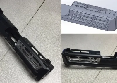A composite image demonstrating the process of slide porting, from a 3D CAD model to the final, finished product.